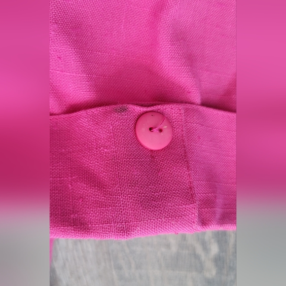 Vintage 80's Oversized Blazer Women's 14 Pink Cropped Sleeve Linen Like w/ Pocke - Picture 7 of 12
